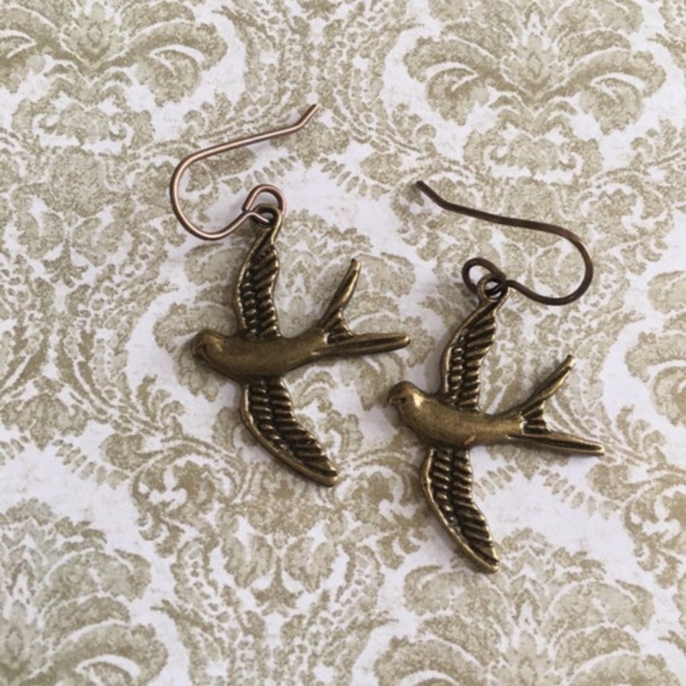 Copper sparrow dangle earrings
